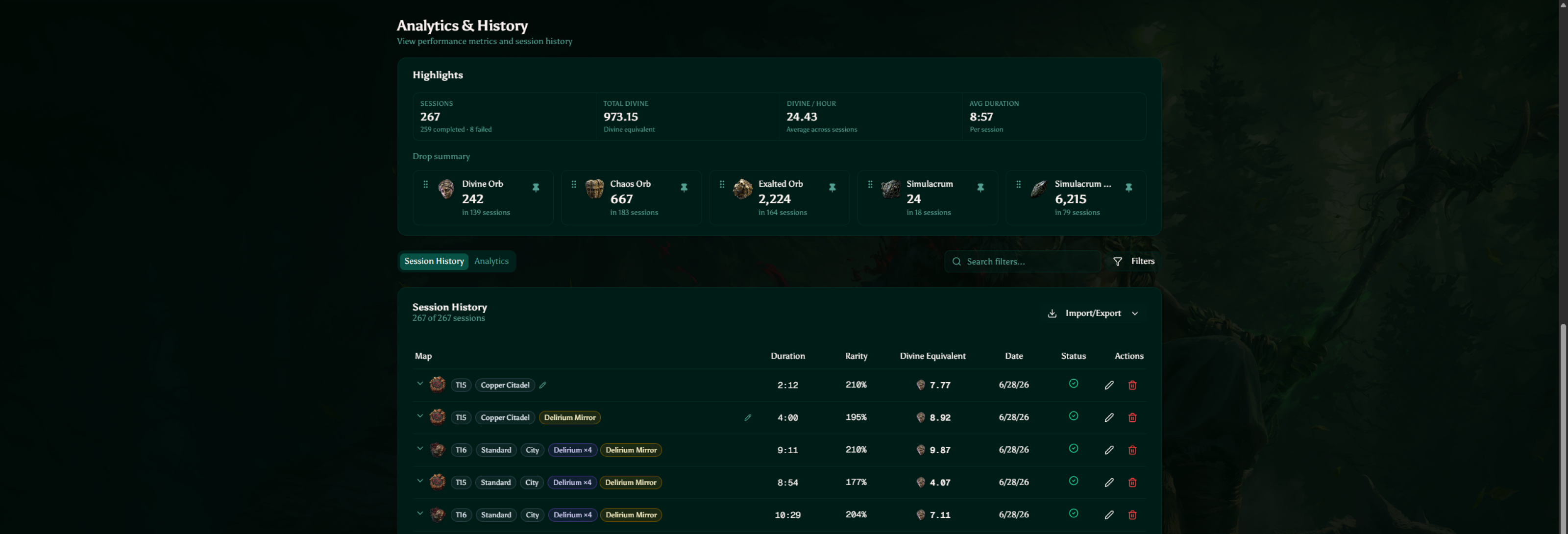 Analytics and Session History dashboard in Juice Tools